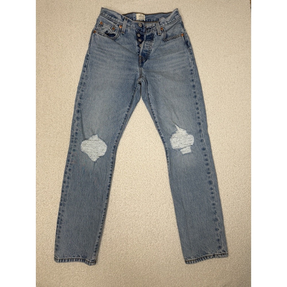 Levi's 501 Original Jeans Womens Light Wash Distressed Button Fly Denim Size 25W